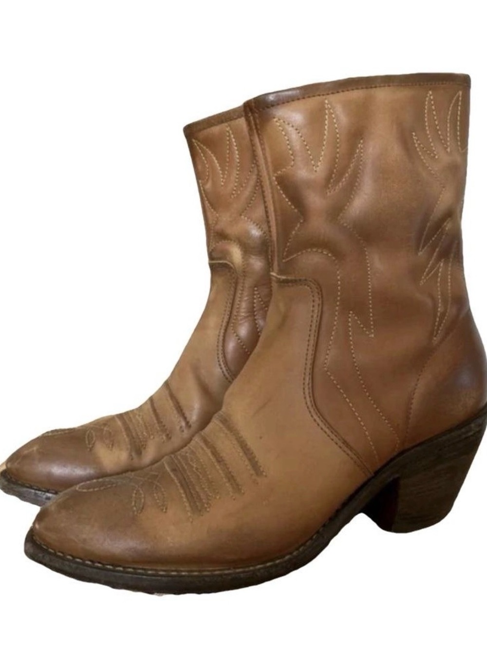 Chloé Women’s Tan Leather Western Ankle Boots Size 40Euro